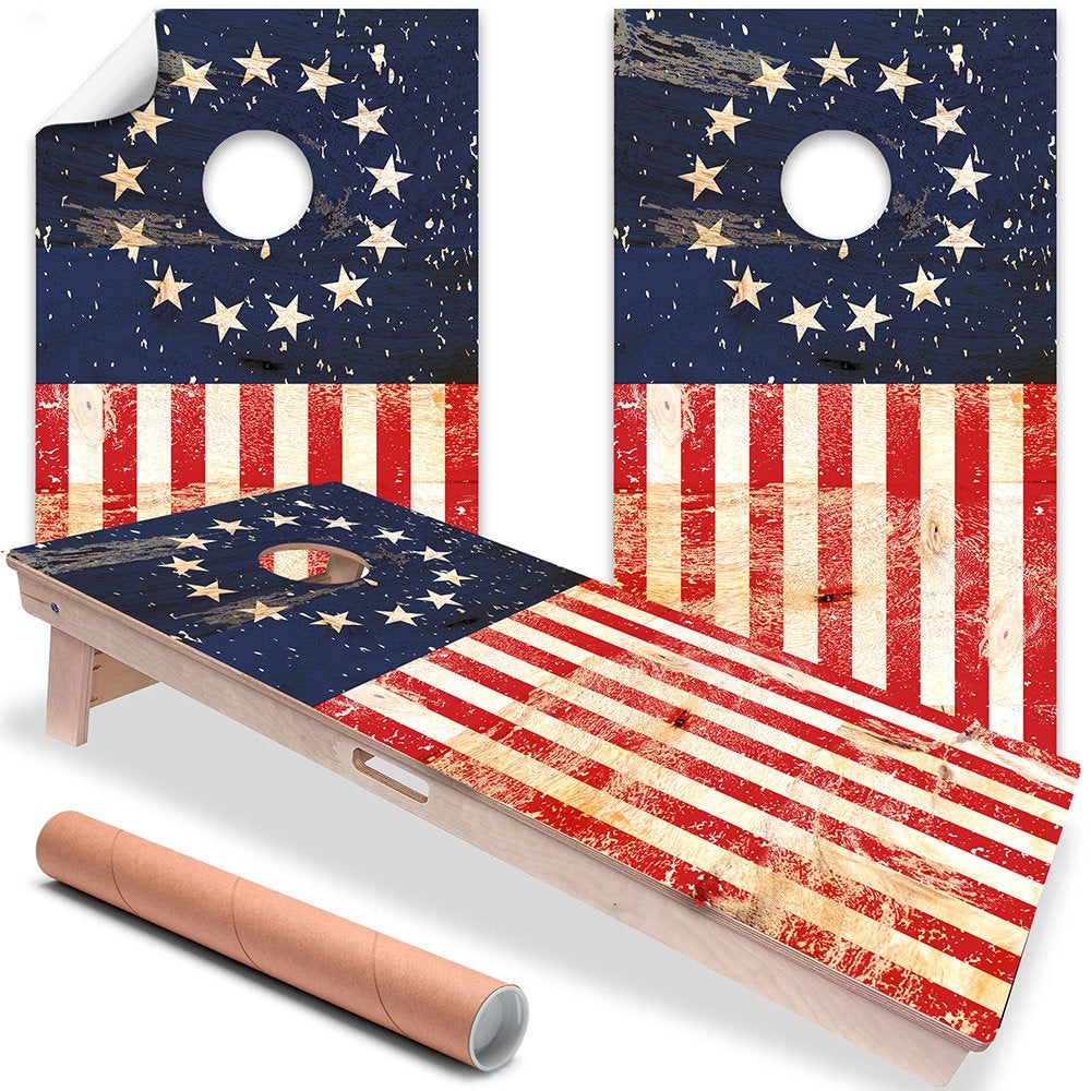 Set of 2 Corn Hole Decal, Betsy Ross Flag Board Wrap, Professional Vinyl Cover Sticker, More Designs to Choose From This Shop