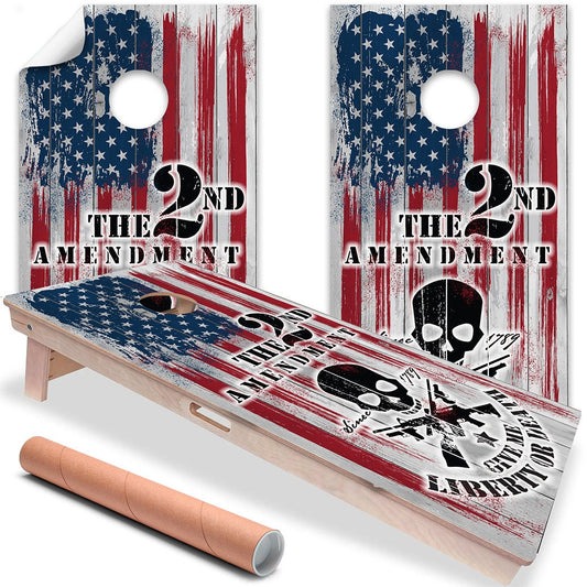 Cornhole Board Wraps and Decals for Boards Set of 2 Corn Hole Decal, 25+ Designs Professional Vinyl Decal Covers Sticker (2nd Amendment)