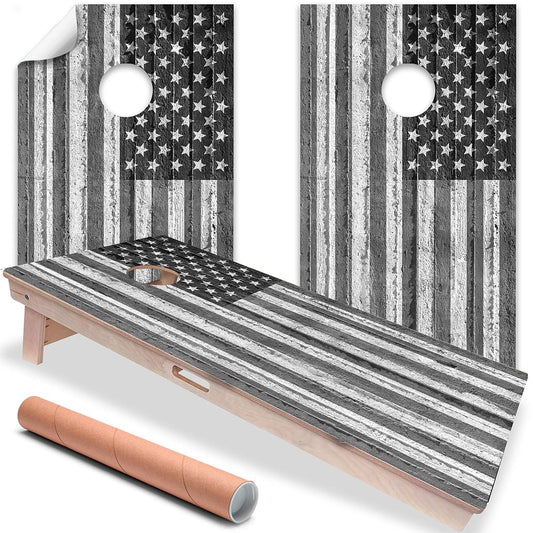 Set of 2 Cornhole Wraps for Boards Vinyl Decals-Corn Hole Bean Bag Toss Wrap Stickers Skins Board Not Included Black and White American Flag