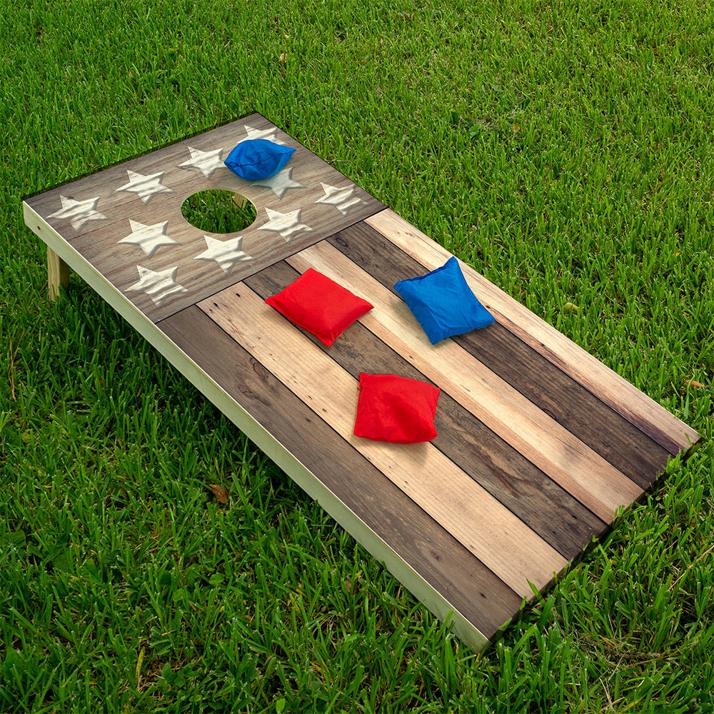 Set of 2 Cornhole Wraps for Board Vinyl Decals-Corn Hole Bean Bag Toss Wrap Stickers Skins Board Not Included Brown Distressed American Flag