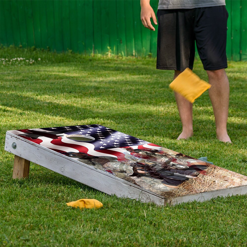 Cornhole Board Wraps & Decals for Boards Set of 2 Corn Hole Decal,25+ Designs Professional Vinyl Decal Covers Sticker American Flag Military