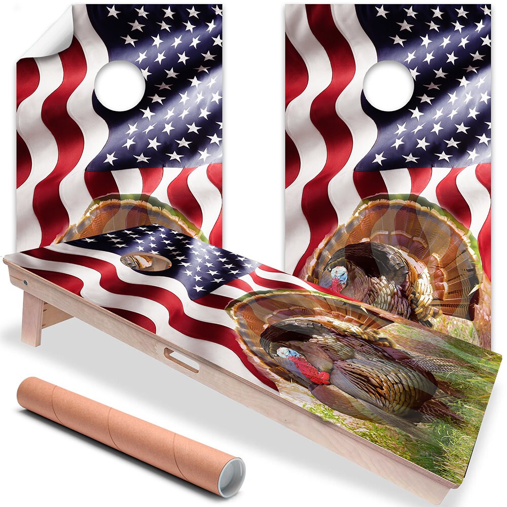 Set of 2 Cornhole Wraps for Boards Vinyl Decals - Corn Hole Bean Bag Toss Wrap Stickers Skins (Boards Not Included) (Turkey Hunting)