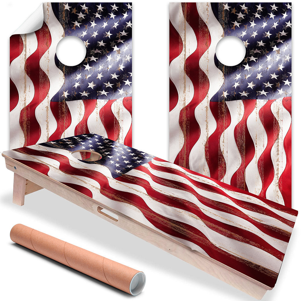 Cornhole Board Wraps & Decals for Board Set of 2 Corn Hole Decal,25+ Designs Skins Professional Decal Cover Sticker Vinyl American Flag Wavy