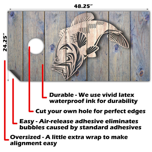 Cornhole Wraps for Boards Vinyl Decals(Set of 2)-25+ Designs Corn Hole Bean Bag Toss Wrap Sticker Skin (Boards Not Included)(Bass Fish Jump)