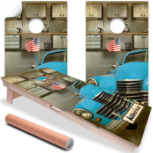 Cornhole Wraps for Boards Vinyl Decals Set of 2 Classic Blue Car-25+ Designs Corn Hole Bean Bag Toss Wrap Stickers Skins Boards Not Included