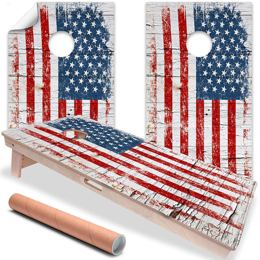 Cornhole Wraps for Boards Vinyl Decals Set of 2-25+ Designs Corn Hole Bean Bag Toss Wrap Stickers Skins Board Not Included Cracked Wood Flag