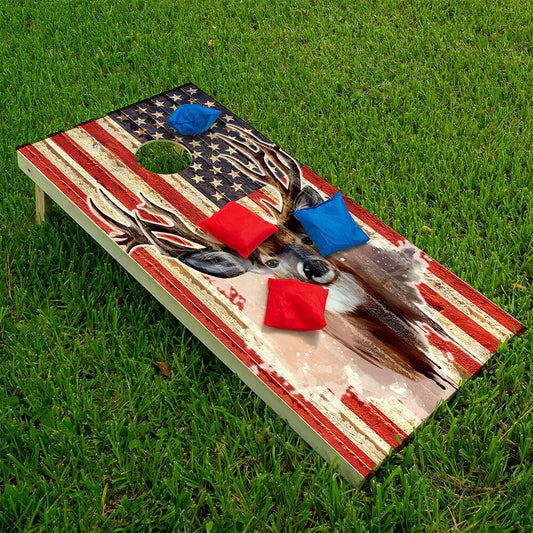 Cornhole Wraps for Boards Vinyl Decals Set of 2 Deer and American Flag - 25+ Designs Corn Hole Bean Bag Toss Wrap Skins Boards Not Included