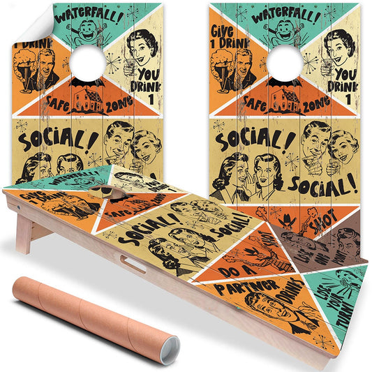 Cornhole Board Wrap & Decal for Board Set of 2 Corn Hole Decal,25+ Designs Skins Professional Vinyl Covers Sticker Retro Style Drinking Game