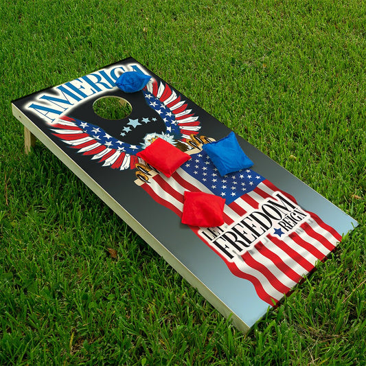 Cornhole Wraps for Boards Vinyl Decals Set of 2- 25+ Designs Corn Hole Bean Bag Toss Wrap Stickers Skins (Boards Not Included)Eagle and Flag