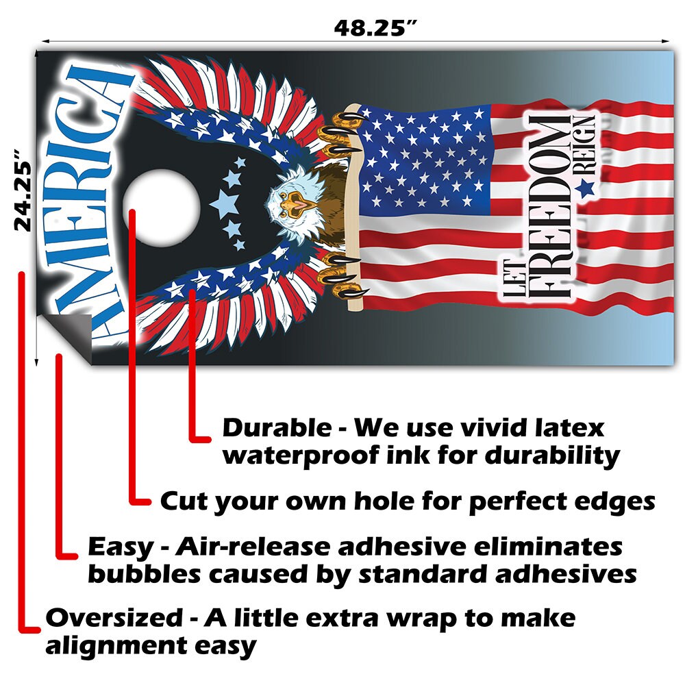 Cornhole Wraps for Boards Vinyl Decals Set of 2- 25+ Designs Corn Hole Bean Bag Toss Wrap Stickers Skins (Boards Not Included)Eagle and Flag