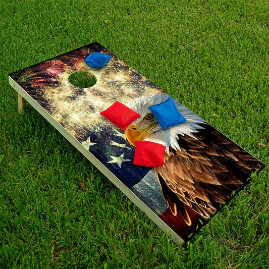 Cornhole Wrap for Board Vinyl Decals (Set of 2) - 25+ Designs Corn Hole Bean Bag Toss Wrap Stickers Boards Not Included Eagle Flag Fireworks