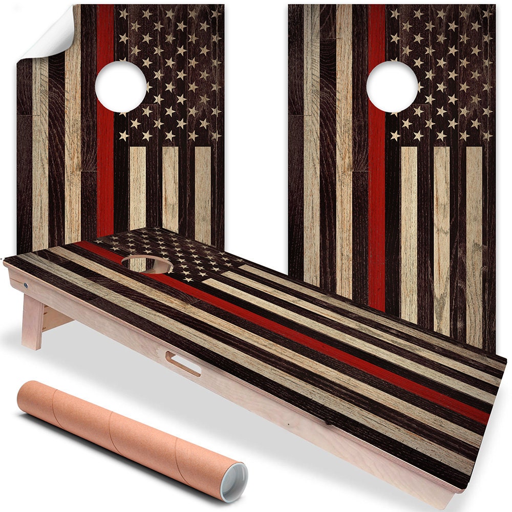 Cornhole Wrap for Boards Vinyl Decals Set of 2-25+ Designs Corn Hole Bean Bag Toss Wrap Sticker Skin Board Not Included Fire Fighter Support
