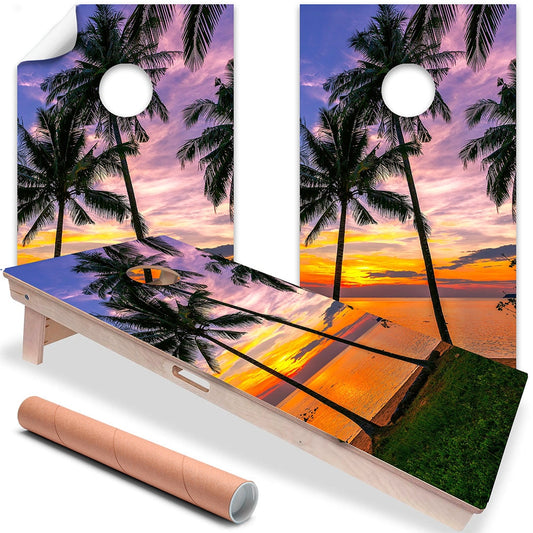 Cornhole Wraps for Boards Vinyl (Set of 2) Palm Beach Sunset - 25+ Designs Corn Hole Bean Bag Toss Wrap Stickers Skins (Boards Not Included)