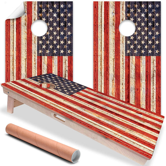 Cornhole Wraps for Boards Vinyl Decal Set of 2-25+ Design Corn Hole Bean Bag Toss Wrap Stickers Skin Board Not Included Rustic American Flag