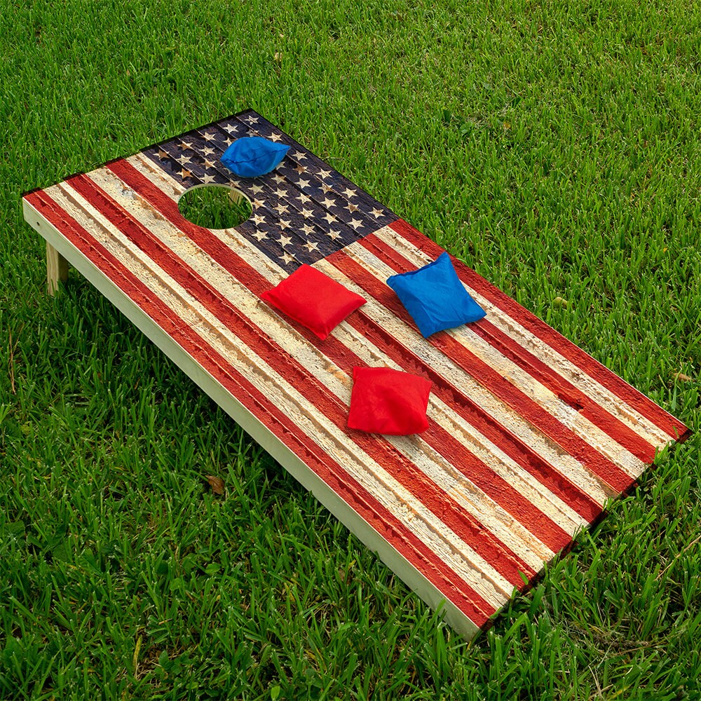 Cornhole Wraps for Boards Vinyl Decal Set of 2-25+ Design Corn Hole Bean Bag Toss Wrap Stickers Skin Board Not Included Rustic American Flag