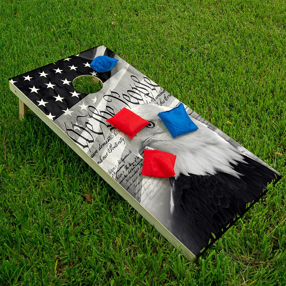 Cornhole Wraps Vinyl Decals (Set of 2) - 25+ Designs Corn Hole Bean Bag Toss Wrap Stickers Skins Boards Not Included - We The People Flag