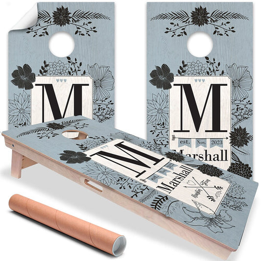 Personalized - Cornhole Wraps for Boards Vinyl Decals (Set of 2) Floral Family - Bean Bag Toss Wrap Stickers Skins (Boards Not Included)