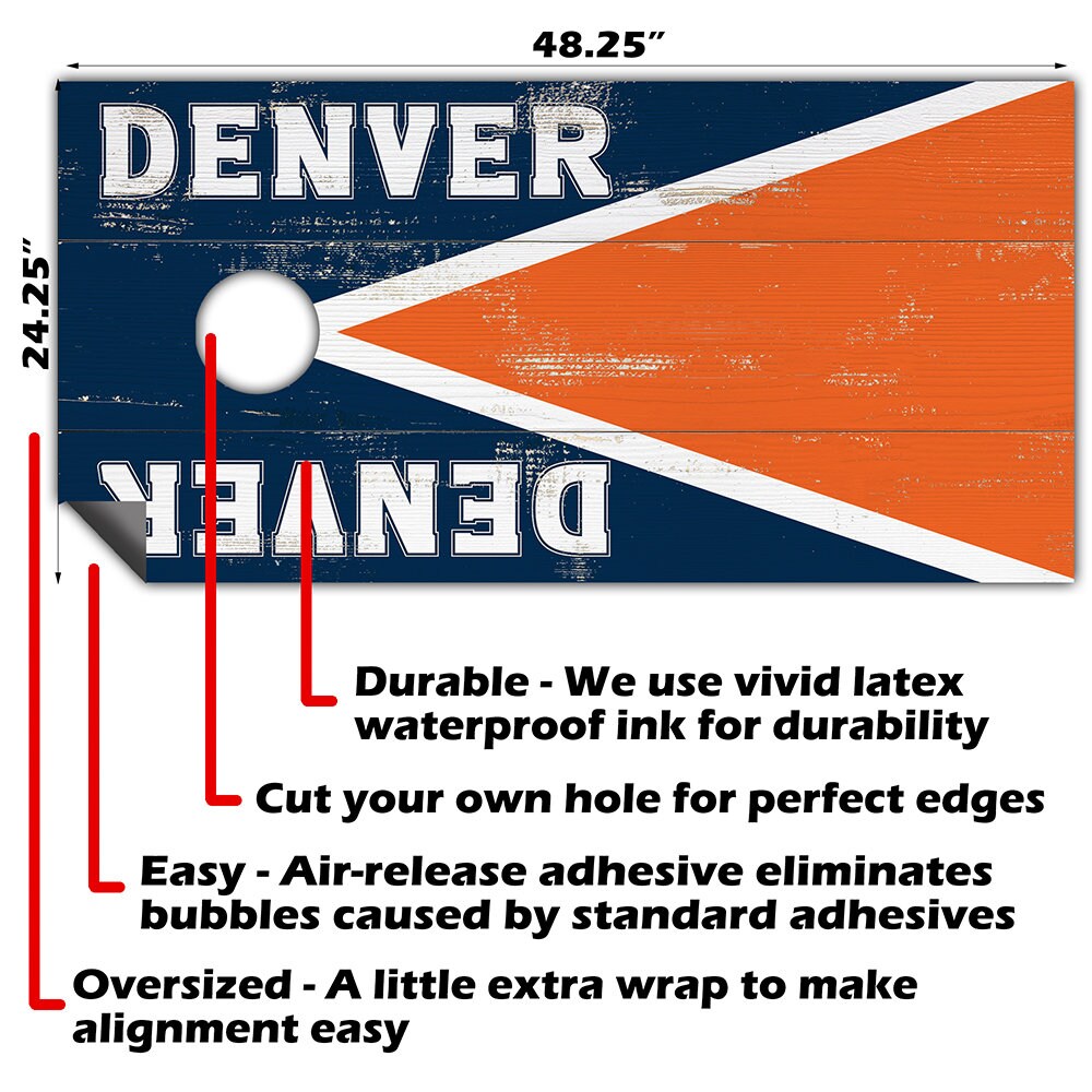 Cornhole Board Wraps and Decals for Boards Set of 2 Skins Professional Vinyl Covers Sticker - Denver Football Tailgating Decal