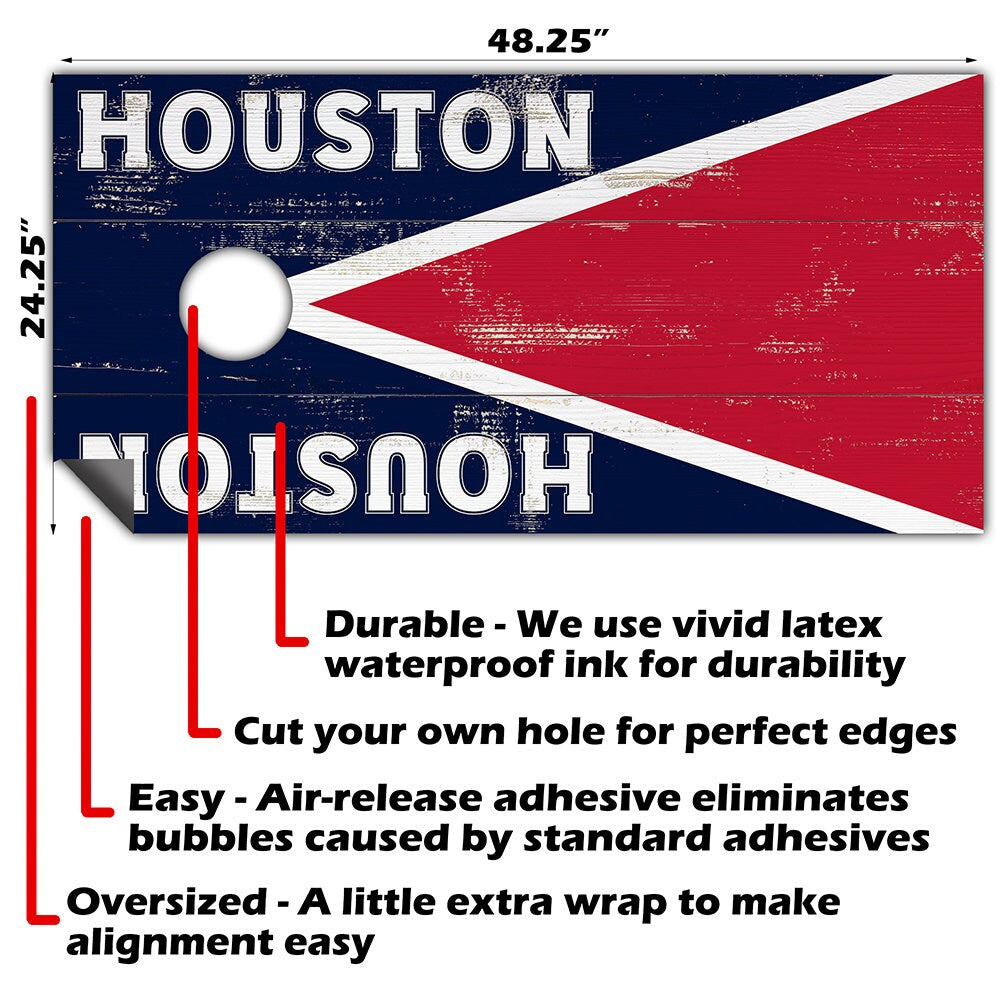 Cornhole Board Wraps and Decals for Boards Set of 2 Skins Professional Vinyl Covers Sticker - Houston Football Tailgating Decal