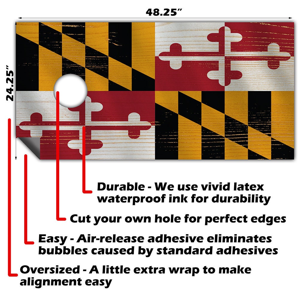 Cornhole Board Wraps and Decals for Boards Set of 2 Skins Professional Vinyl Covers Sticker - Maryland State Football Tailgating Decal