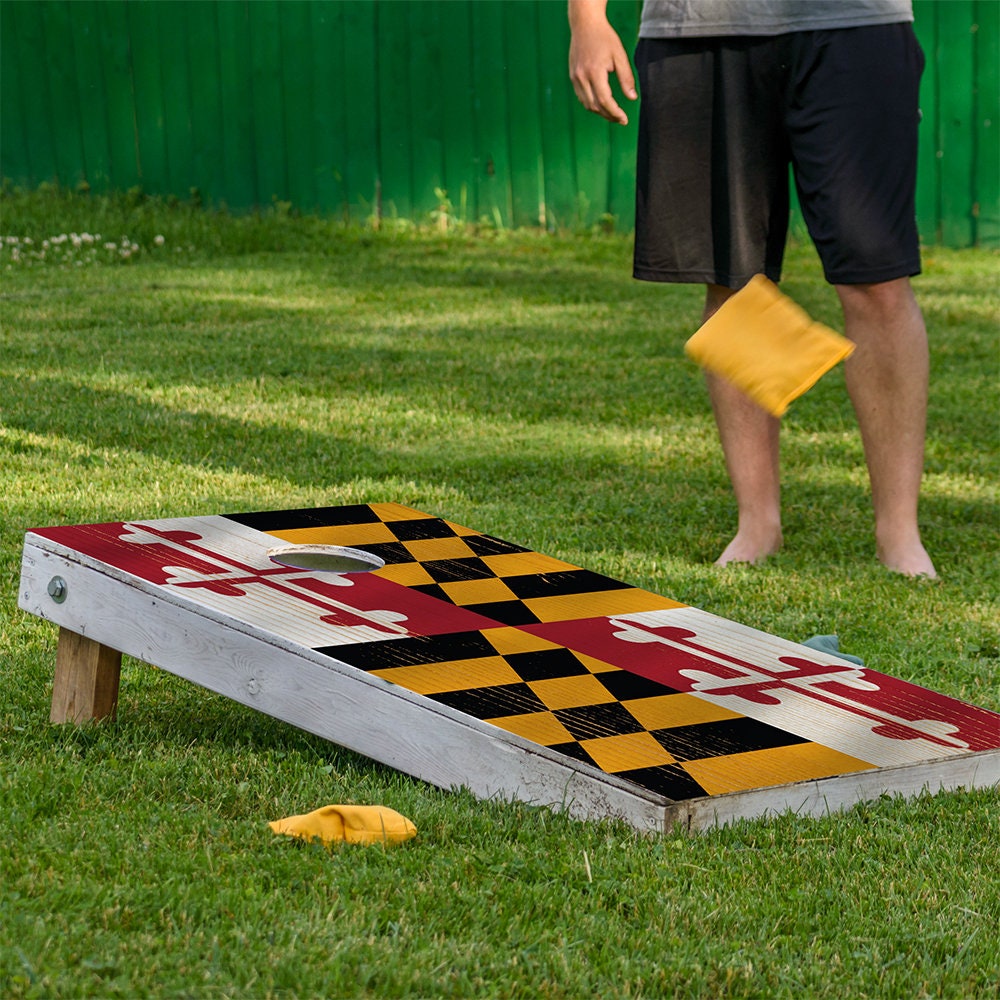 Cornhole Board Wraps and Decals for Boards Set of 2 Skins Professional Vinyl Covers Sticker - Maryland State Football Tailgating Decal