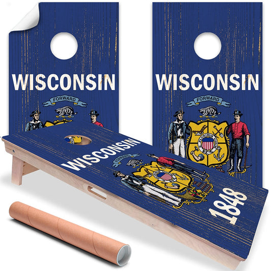 Cornhole Board Wraps and Decals for Boards Set of 2 Skins Professional Vinyl Covers Sticker - Wisconsin State Football Tailgating Decal