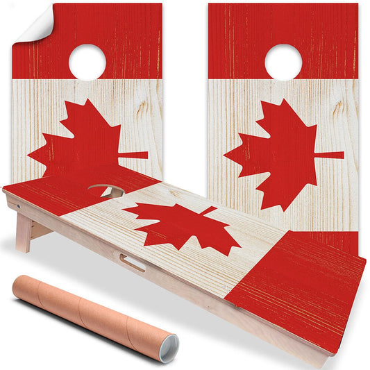 Cornhole Board Wraps and Decals for Boards Set of 2 Skins Professional Vinyl Covers Sticker - Canadian Flag Wooden Style Art Decal