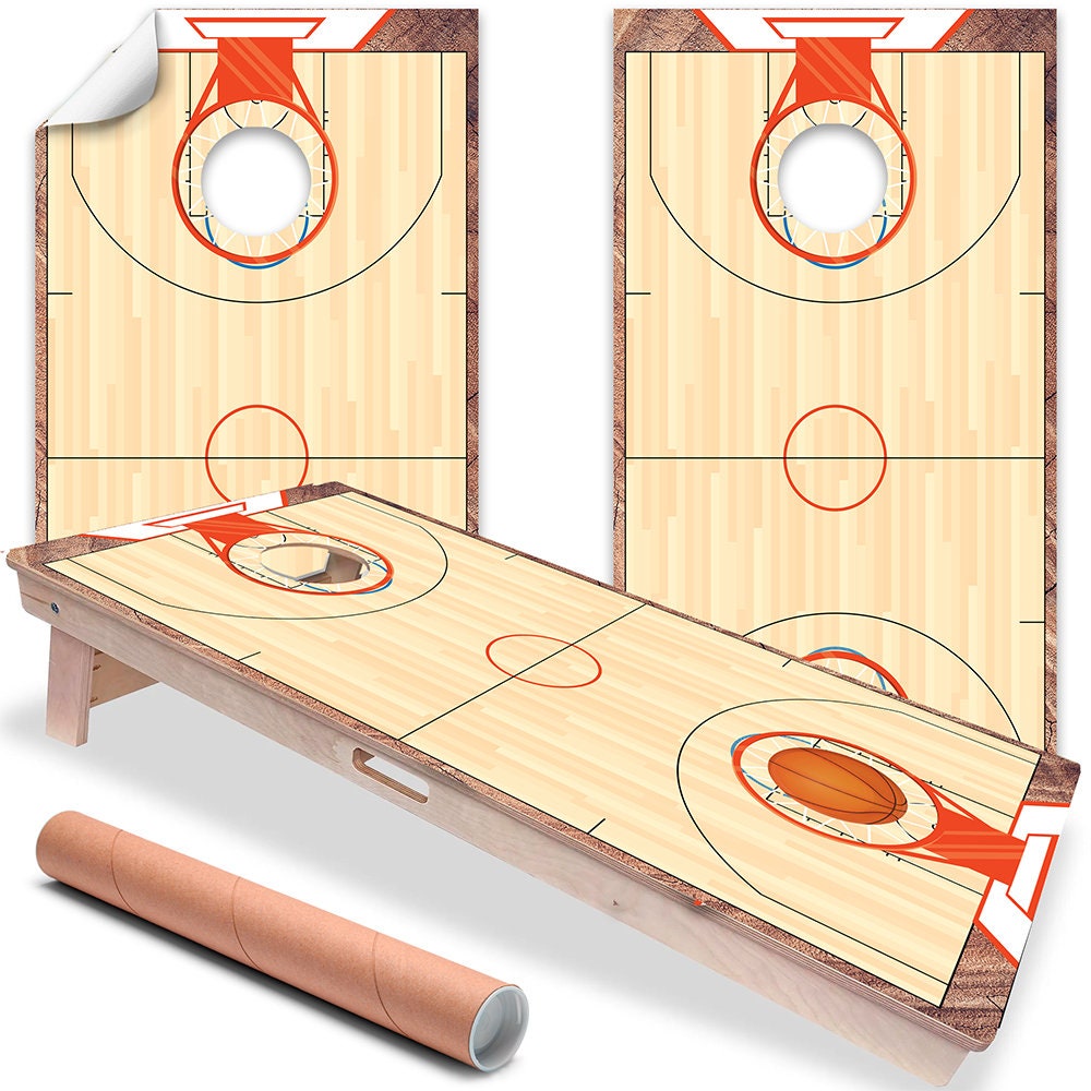 Cornhole Board Wraps and Decals for Boards Set of 2 Skins Professional Vinyl Covers Sticker- Basketball Court Hooper Art Decal