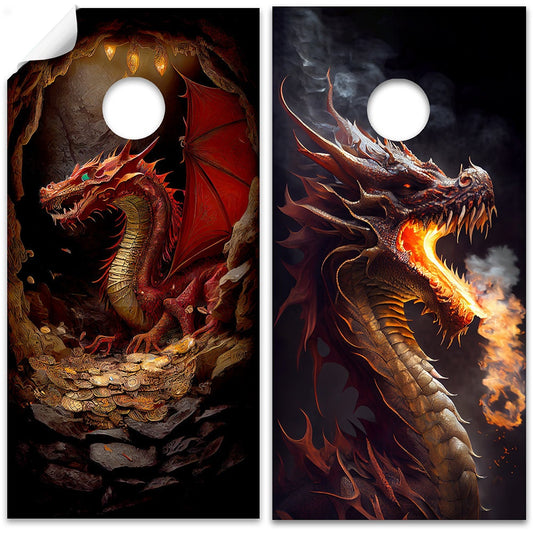 Cornhole Board Wraps and Decals for Boards Set of 2 Skins Professional Vinyl Covers Sticker-Fierce Fantasy Dragons Football Tailgating Decal