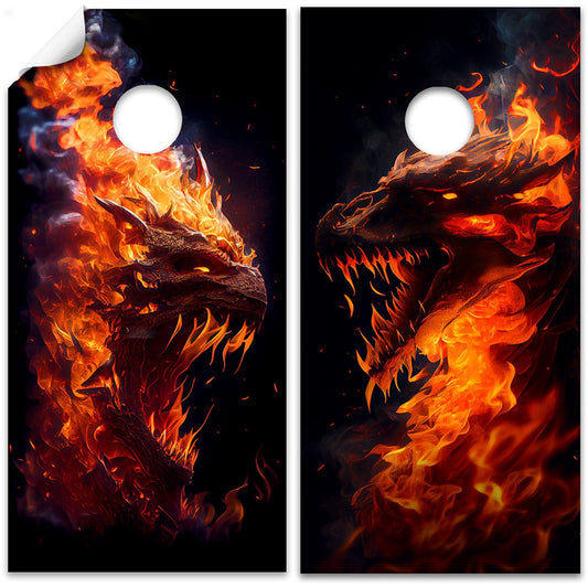 Cornhole Board Wraps and Decals for Boards Set of 2 Skins Professional Vinyl Covers Sticker - Dragons of Fire Cool And Nerdy Decal