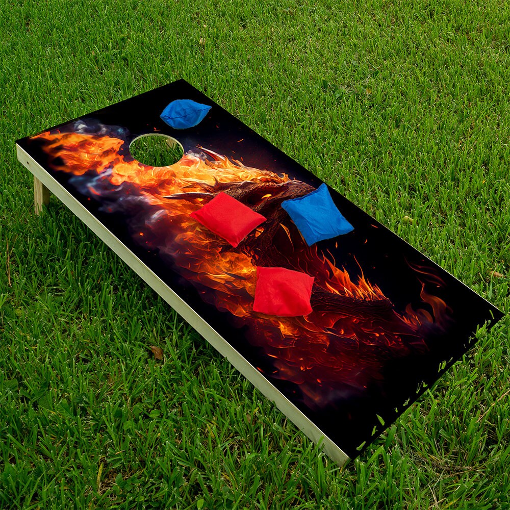 Cornhole Board Wraps and Decals for Boards Set of 2 Skins Professional Vinyl Covers Sticker - Dragons of Fire Cool And Nerdy Decal