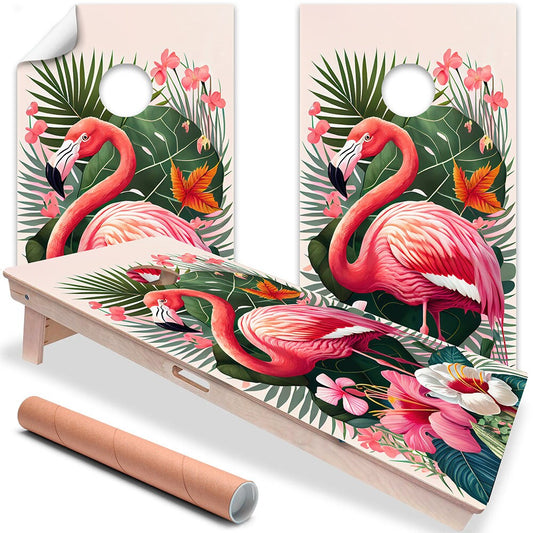 Cornhole Board Wraps and Decals for Boards Set of 2 Skins Professional Vinyl Covers Sticker - Flamingo Life Decal