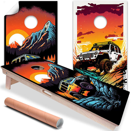 Set of 2 Corn Hole Decal Jeep Adventure Outdoor Camping Cornhole Wrap,Professional Vinyl Cover Sticker,More Designs to Choose From This Shop