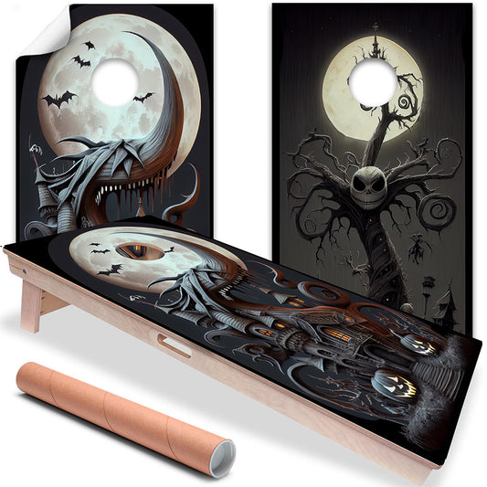 Cornhole Board Wraps and Decals for Boards Set of 2 Skins Professional Vinyl Covers Sticker - Nightmare Before Christmas Art Halloween Decal