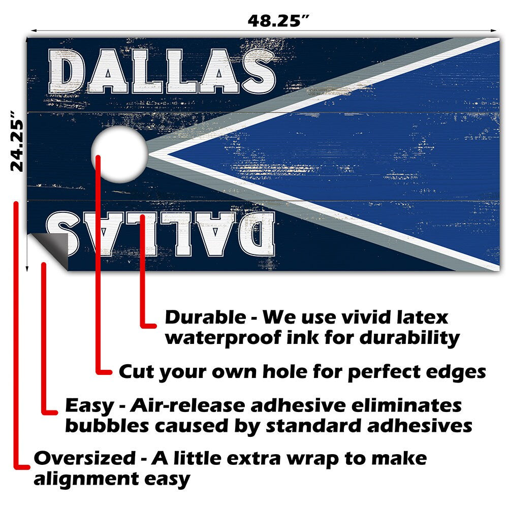 Cornhole Board Wraps and Decals for Boards Set of 2 Skins Professional Vinyl Covers Sticker - Dallas Football Tailgating Decal