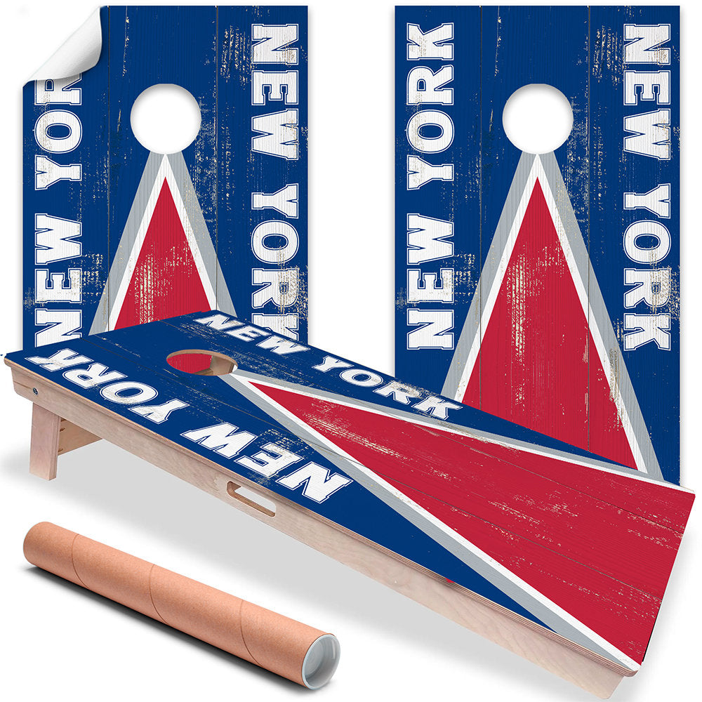 Cornhole Board Wraps and Decals for Boards Set of 2 Skins Professional Vinyl Covers Sticker - New York Blue Red Football Tailgating Decal