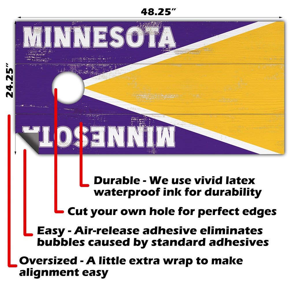 Cornhole Board Wraps and Decals for Boards Set of 2 Skins Professional Vinyl Covers Sticker - Minnesota Football Tailgating Decal