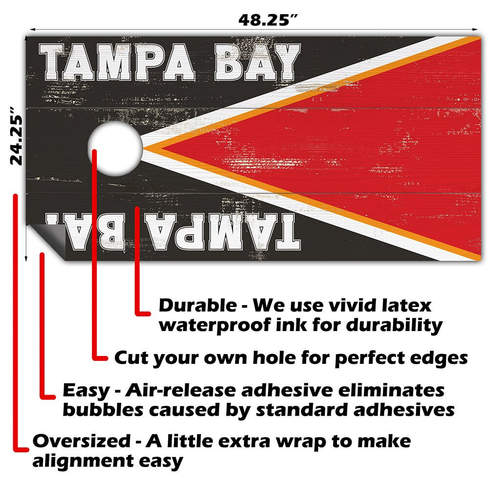 Cornhole Board Wraps and Decals for Boards Set of 2 Skins Professional Vinyl Covers Sticker - Tampa Bay Football Tailgating Decal