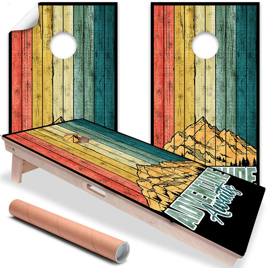 Cornhole Board Wraps and Decals for Boards Set of 2 Skins Professional Vinyl Covers Sticker - Adventure Awaits Camping Cabin Life Art Decal