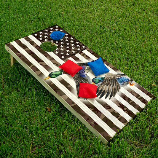 Set of 2 Cornhole Wraps for Boards Vinyl Decals - Bean Bag Toss Wrap Stickers Skins (Boards Not Included) American Camo Flag Duck Flying Art