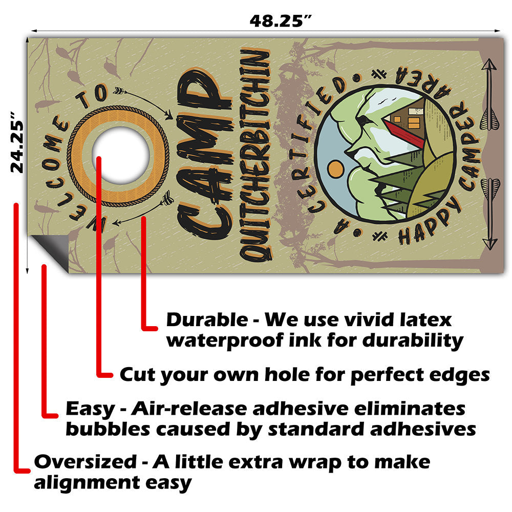 Cornhole Board Wraps and Decal for Board Set of 2 Skins Professional Vinyl Covers Sticker-Camp Quitcherbitchin Cabin Camping Lakehouse Decal