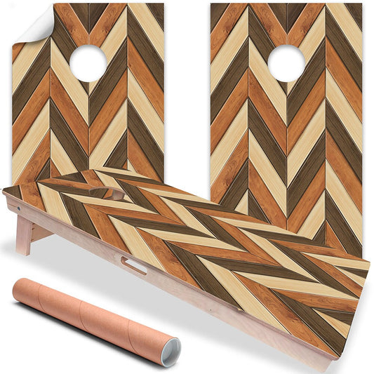 Cornhole Board Wraps and Decals for Boards Set of 2 Skins Professional Vinyl Covers Sticker - Wood Chevron Tailgating Decal