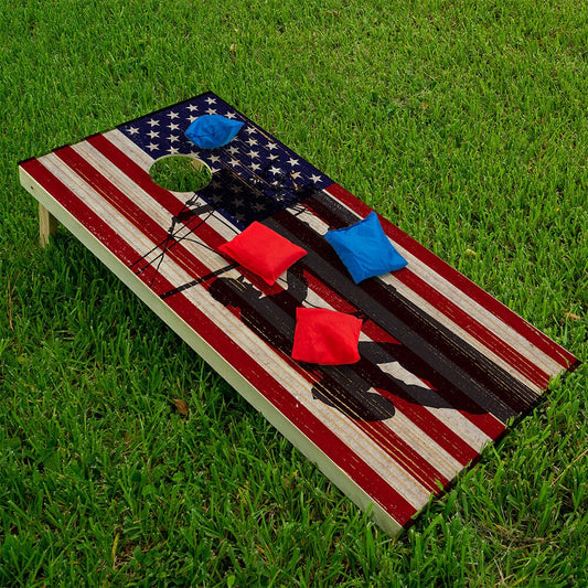 Cornhole Board Wraps and Decals for Boards Set of 2 Skins Professional Vinyl Covers Sticker - USA American Flag Electric Lineman Decal