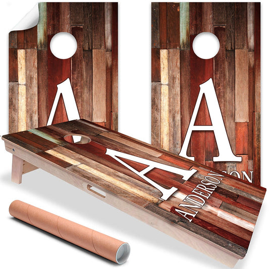 Personalized Cornhole Board Wraps and Decals for Boards Set of 2 Skins Professional Vinyl Covers Sticker - Giant Initial Wood Panels Decal
