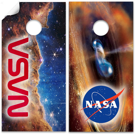 Cornhole Board Wraps and Decals for Boards Set of 2 Skins Professional Vinyl Covers Sticker - NASA Logo Outer Space Art Decal