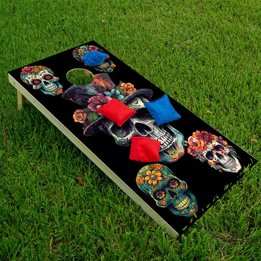 Set of 2 Corn Hole Decal Sugar Skulls Day of The Dead Halloween Cornhole Wrap,Professional Vinyl Cover Sticker,More to Choose From This Shop