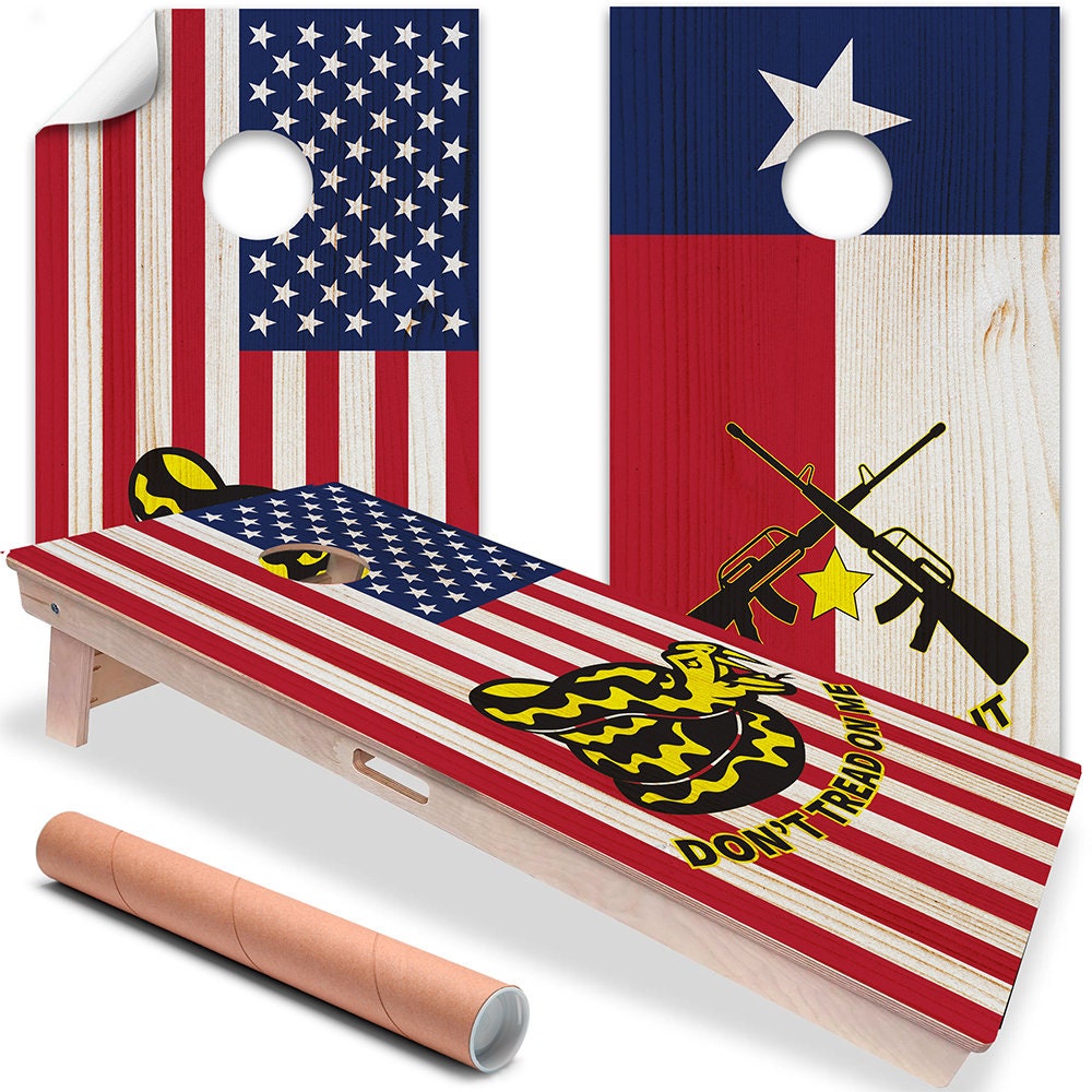 Cornhole Board Wraps and Decals for Boards Set of 2 Skins Professional Vinyl Covers Sticker - USA American Flag and Texas State Art Decal