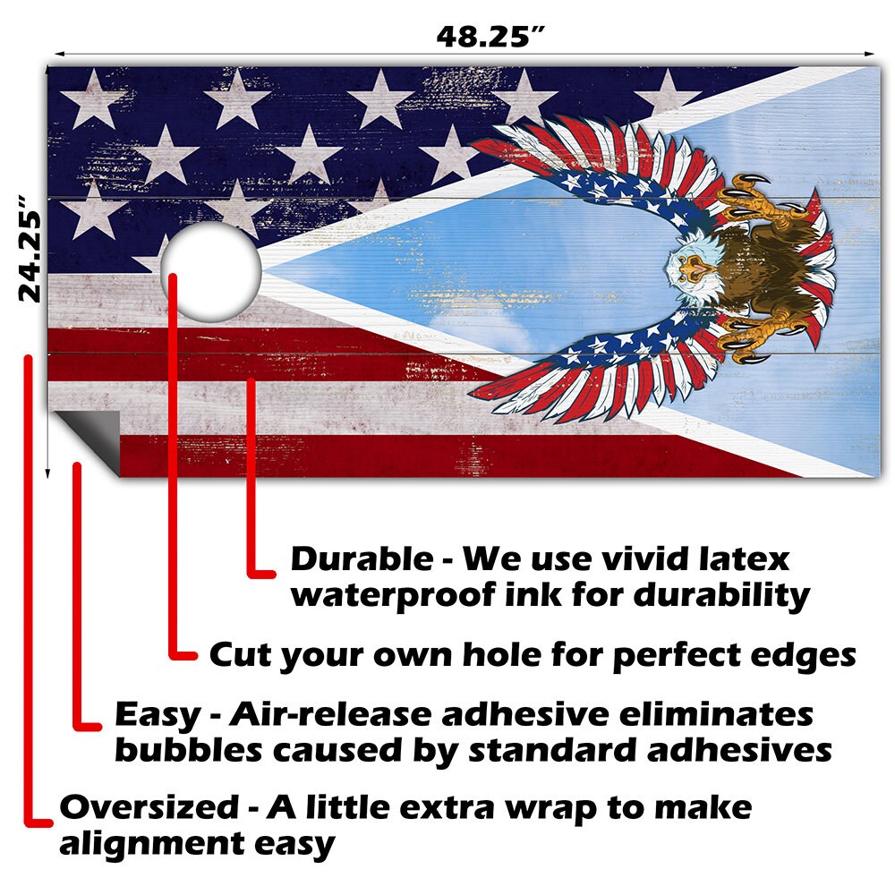 Cornhole Board Wraps and Decals for Boards Set of 2 Skins Professional Vinyl Covers Sticker - USA American Eagle Flag Art Decal
