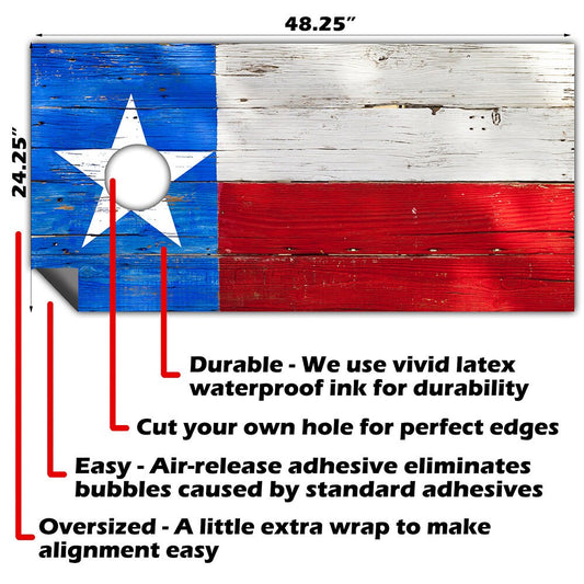 Cornhole Board Wraps and Decals for Boards Set of 2 Skins Professional Vinyl Covers Sticker - Texas Flag Football Tailgating Decal