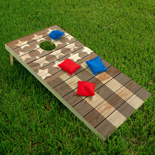 Set of 2 Cornhole Wraps for Board Vinyl Decals - Bean Bag Toss Wrap Stickers Skins Board Not Included Brown Stars & Stripes American Flag